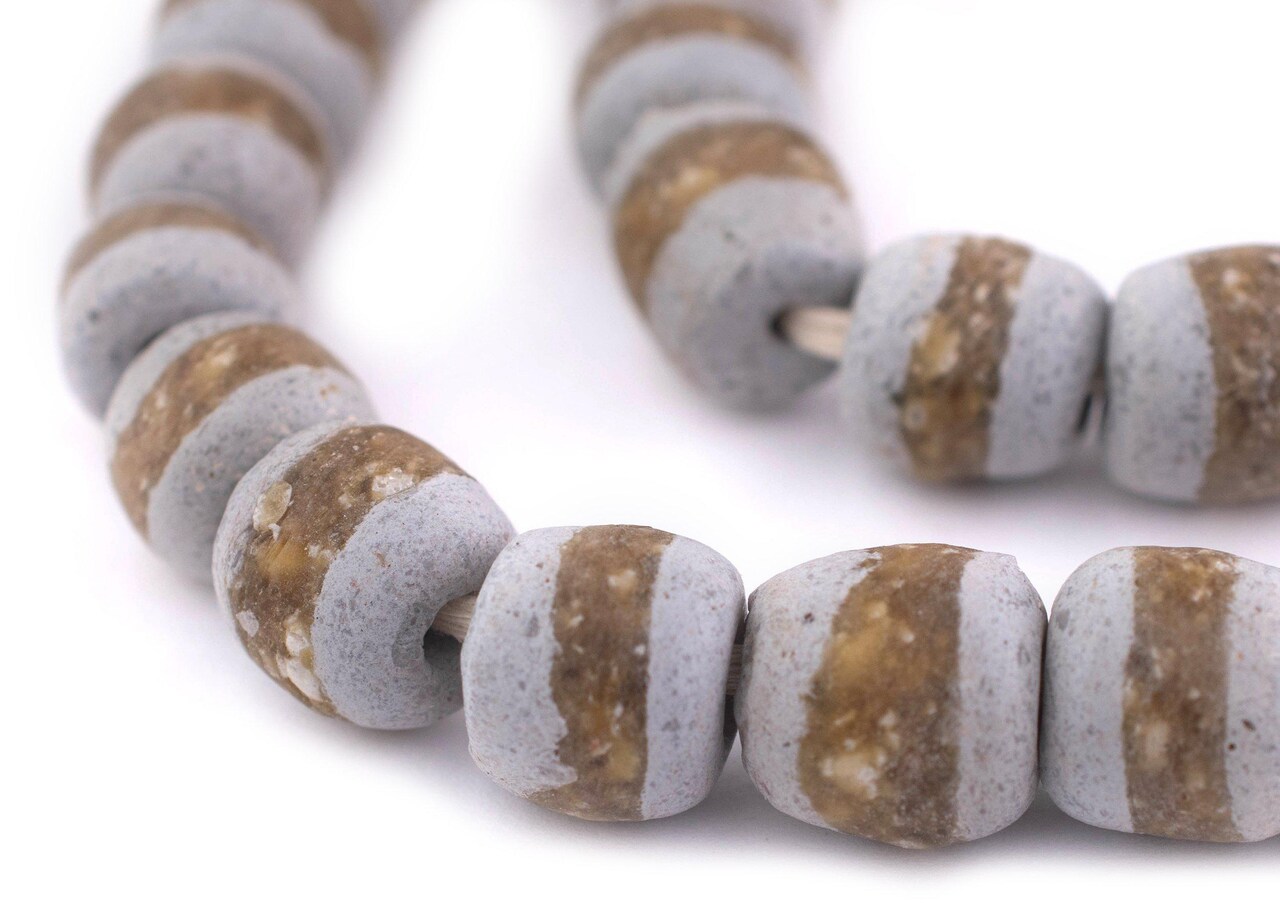 The Bead Chest African Kente Beads - Full Strand of Krobo Glass Beads (Grey)